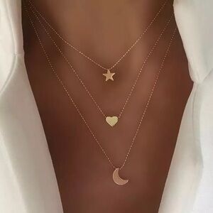 3/$30 💛 Star Heart Moon Pendant Layered Necklace